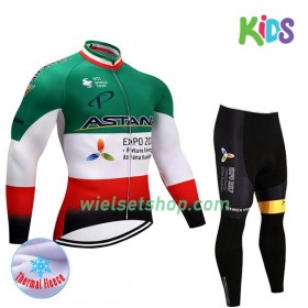 Kind Fietskleding (Wielershirt Lange Mouw + Fietsbroek Lang) 2017 Astana Pro Team N004 Winter Thermal Fleece